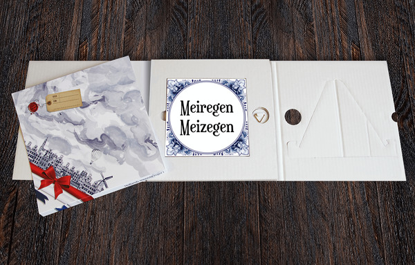 Tegel met tekst Meiregen Meizegen - Tegel met Spreuk in Luxe geschenk verpakking