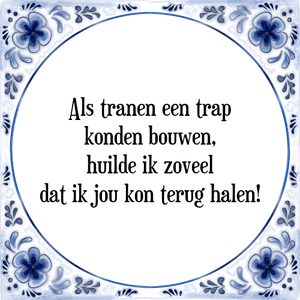 Spreuk Als tranen een trap
konden bouwen,
huilde ik zoveel
dat ik jou kon terug halen!