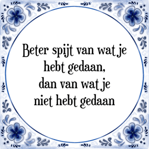 Spreuk Beter spijt van wat je
hebt gedaan,
dan van wat je
niet hebt gedaan