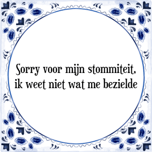 Spreuk Sorry voor mijn stommiteit,
ik weet niet wat me bezielde