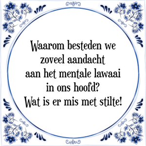 Spreuk Waarom besteden we
zoveel aandacht
aan het mentale lawaai
in ons hoofd?
Wat is er mis met stilte!