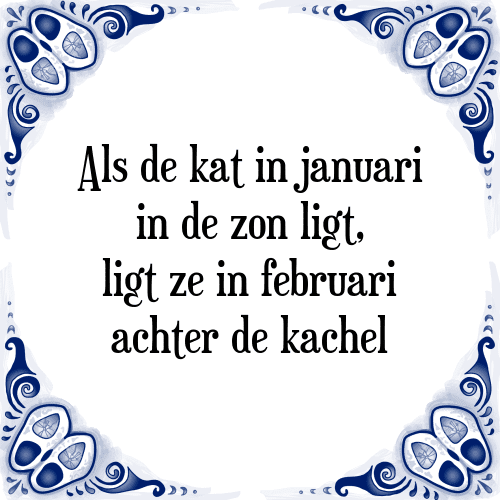 Als de kat in januari in de zon ligt, ligt ze in februari achter de kachel - Tegeltje met Spreuk