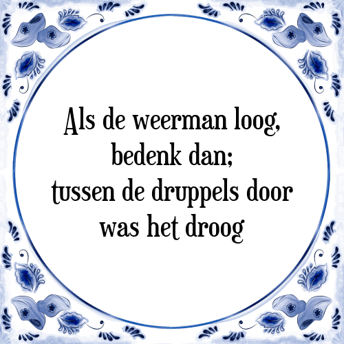 Als de weerman loog, bedenk dan; tussen de druppels door was het droog - Tegeltje met Spreuk