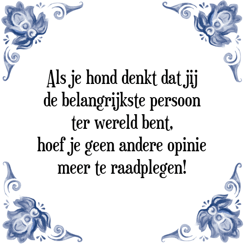 Als je hond denkt dat jij de belangrijkste persoon ter wereld bent, hoef je geen andere opinie meer te raadplegen! - Tegeltje met Spreuk