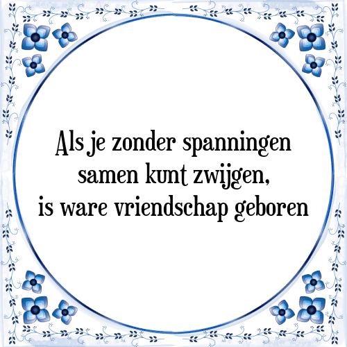 Als je zonder spanningen samen kunt zwijgen, is ware vriendschap geboren - Tegeltje met Spreuk