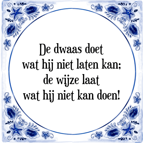 De dwaas doet wat hij niet laten kan; de wijze laat wat hij niet kan doen! - Tegeltje met Spreuk