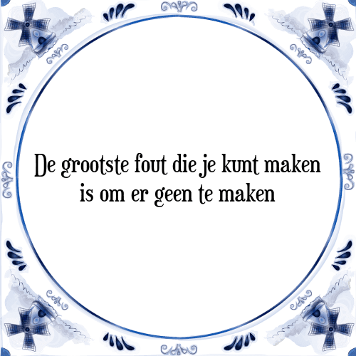 De grootste fout die je kunt maken is om er geen te maken - Tegeltje met Spreuk