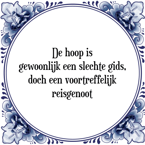 De hoop is gewoonlijk een slechte gids, doch een voortreffelijk reisgenoot - Tegeltje met Spreuk