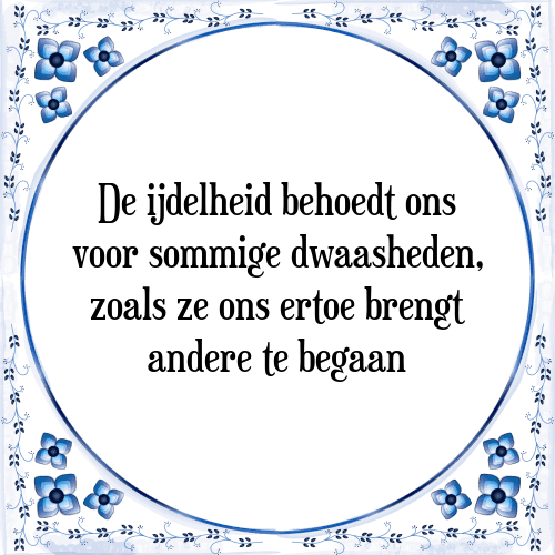 De ijdelheid behoedt ons voor sommige dwaasheden, zoals ze ons ertoe brengt andere te begaan - Tegeltje met Spreuk