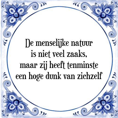 De menselijke natuur is niet veel zaaks, maar zij heeft tenminste een hoge dunk van zichzelf - Tegeltje met Spreuk