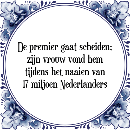 De premier gaat scheiden; zijn vrouw vond hem tijdens het naaien van 17 miljoen Nederlanders - Tegeltje met Spreuk