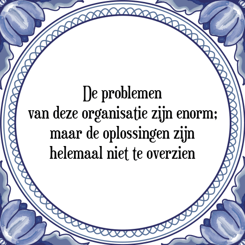 De problemen van deze organisatie zijn enorm; maar de oplossingen zijn helemaal niet te overzien - Tegeltje met Spreuk