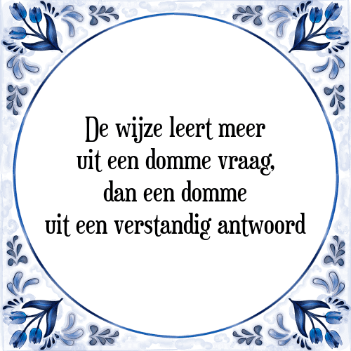 De wijze leert meer uit een domme vraag, dan een domme uit een verstandig antwoord - Tegeltje met Spreuk
