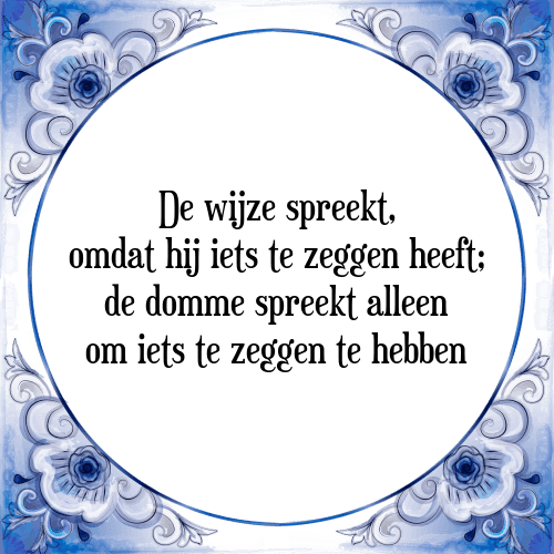 De wijze spreekt, omdat hij iets te zeggen heeft; de domme spreekt alleen om iets te zeggen te hebben - Tegeltje met Spreuk