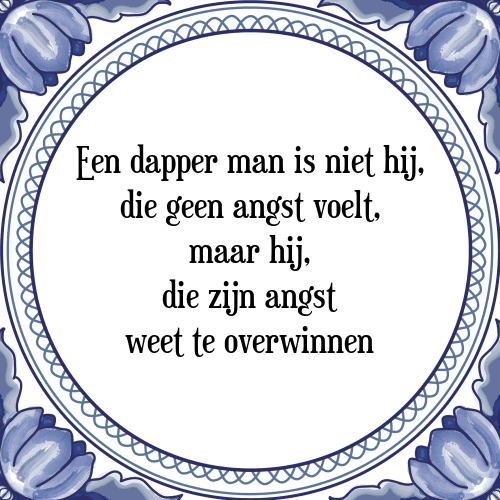 Een dapper man is niet hij, die geen angst voelt, maar hij, die zijn angst weet te overwinnen - Tegeltje met Spreuk