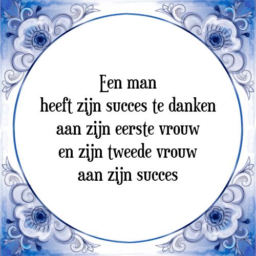 Een man heeft zijn succes te danken aan zijn eerste vrouw en zijn tweede vrouw aan zijn succes - Tegeltje met Spreuk