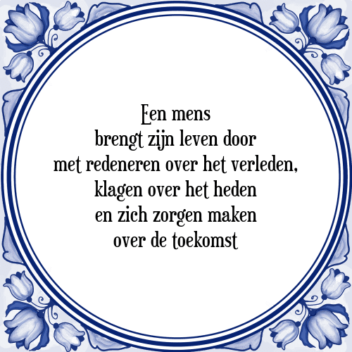 Een mens brengt zijn leven door met redeneren over het verleden, klagen over het heden en zich zorgen maken over de toekomst - Tegeltje met Spreuk