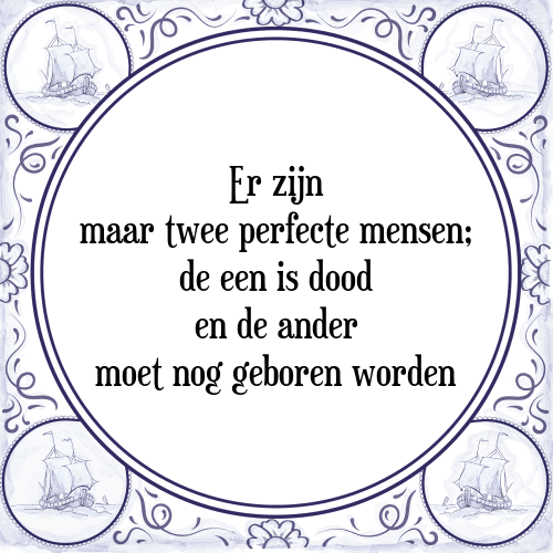 Er zijn maar twee perfecte mensen; de een is dood en de ander moet nog geboren worden - Tegeltje met Spreuk