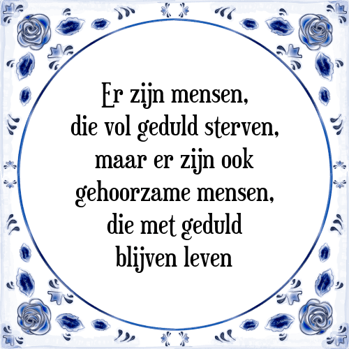 Er zijn mensen, die vol geduld sterven, maar er zijn ook gehoorzame mensen, die met geduld blijven leven - Tegeltje met Spreuk