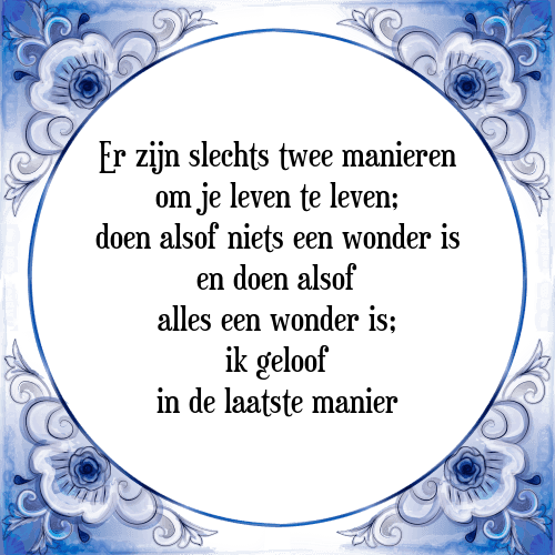 Er zijn slechts twee manieren om je leven te leven; doen alsof niets een wonder is en doen alsof alles een wonder is; ik geloof in de laatste manier - Tegeltje met Spreuk