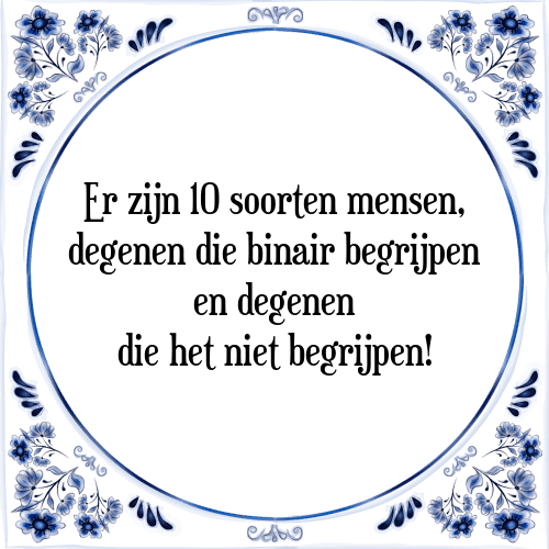 Er zijn 10 soorten mensen, degenen die binair begrijpen en degenen die het niet begrijpen! - Tegeltje met Spreuk