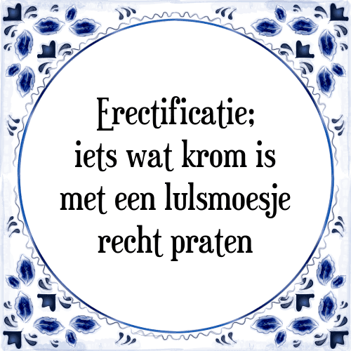 Erectificatie; iets wat krom is met een lulsmoesje recht praten - Tegeltje met Spreuk