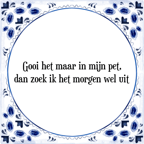 Gooi het maar in mijn pet, dan zoek ik het morgen wel uit - Tegeltje met Spreuk