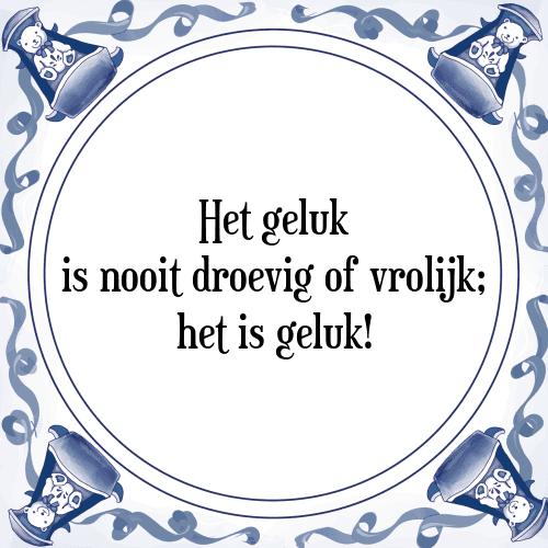 Het geluk is nooit droevig of vrolijk; het is geluk! - Tegeltje met Spreuk