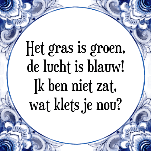 Het gras is groen, de lucht is blauw! Ik ben niet zat, wat klets je nou? - Tegeltje met Spreuk