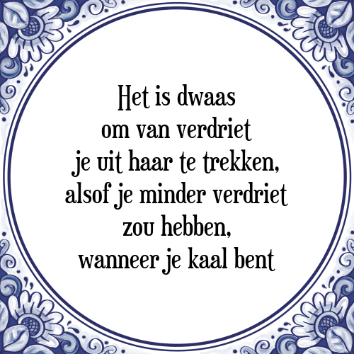 Het is dwaas om van verdriet je uit haar te trekken, alsof je minder verdriet zou hebben, wanneer je kaal bent - Tegeltje met Spreuk