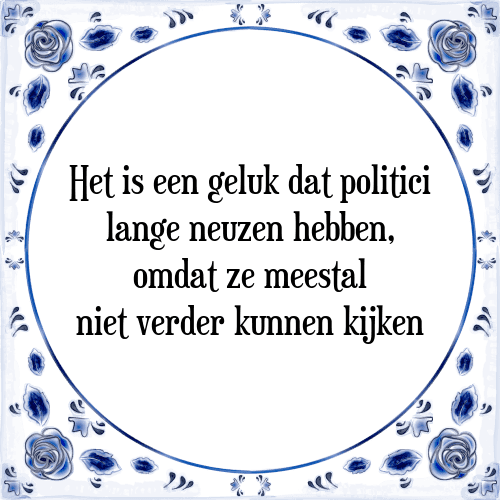 Het is een geluk dat politici lange neuzen hebben, omdat ze meestal niet verder kunnen kijken - Tegeltje met Spreuk