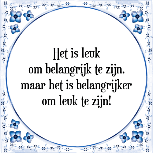 Het is leuk om belangrijk te zijn, maar het is belangrijker om leuk te zijn! - Tegeltje met Spreuk