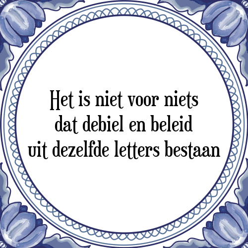 Het is niet voor niets dat debiel en beleid uit dezelfde letters bestaan - Tegeltje met Spreuk