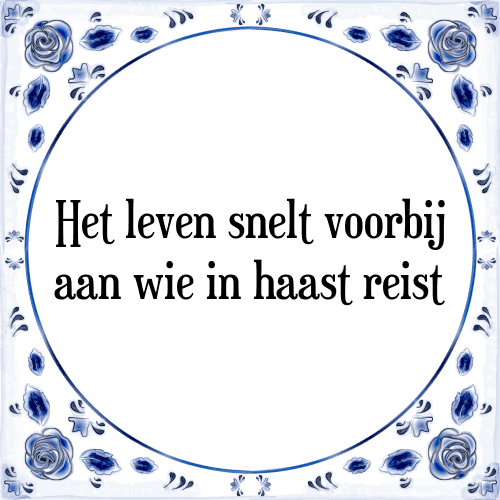 Het leven snelt voorbij aan wie in haast reist - Tegeltje met Spreuk