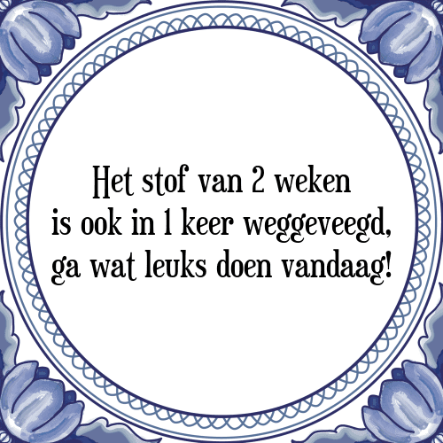 Het stof van 2 weken is ook in 1 keer weggeveegd, ga wat leuks doen vandaag! - Tegeltje met Spreuk