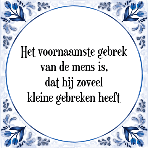 Het voornaamste gebrek van de mens is, dat hij zoveel kleine gebreken heeft - Tegeltje met Spreuk