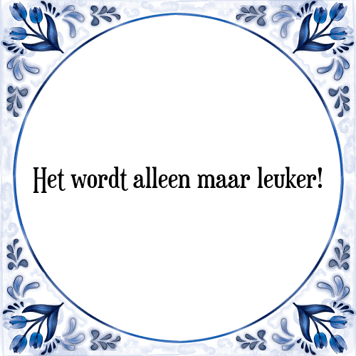 Het wordt alleen maar leuker! - Tegeltje met Spreuk