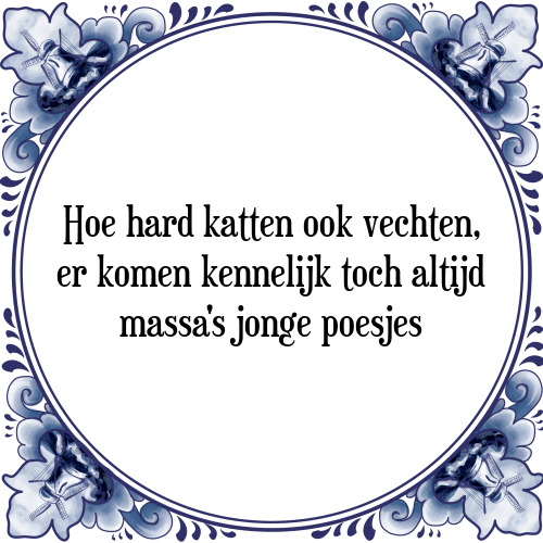 Hoe hard katten ook vechten, er komen kennelijk toch altijd massa's jonge poesjes - Tegeltje met Spreuk