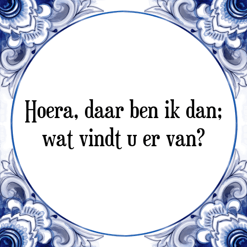 Hoera, daar ben ik dan; wat vindt u er van? - Tegeltje met Spreuk