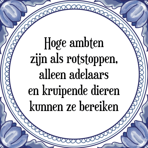 Hoge ambten zijn als rotstoppen, alleen adelaars en kruipende dieren kunnen ze bereiken - Tegeltje met Spreuk