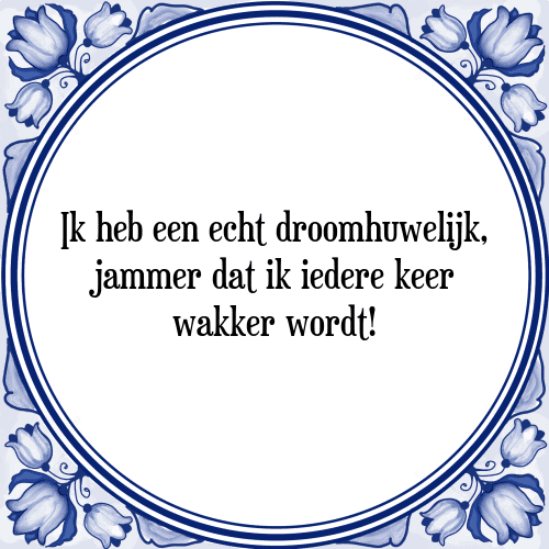 Ik heb een echt droomhuwelijk, jammer dat ik iedere keer wakker wordt! - Tegeltje met Spreuk