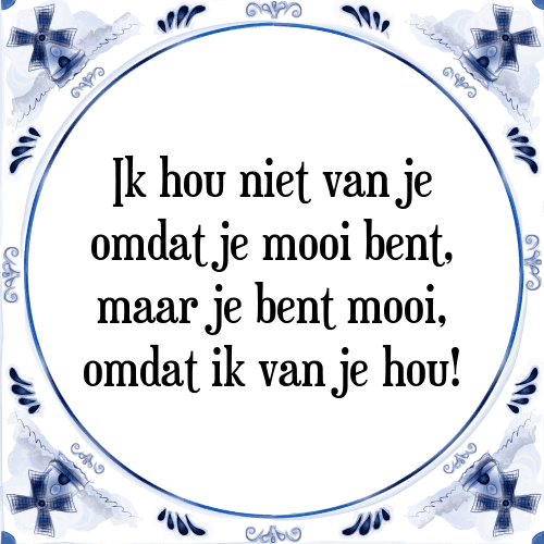 Ik hou niet van je omdat je mooi bent, maar je bent mooi, omdat ik van je hou! - Tegeltje met Spreuk