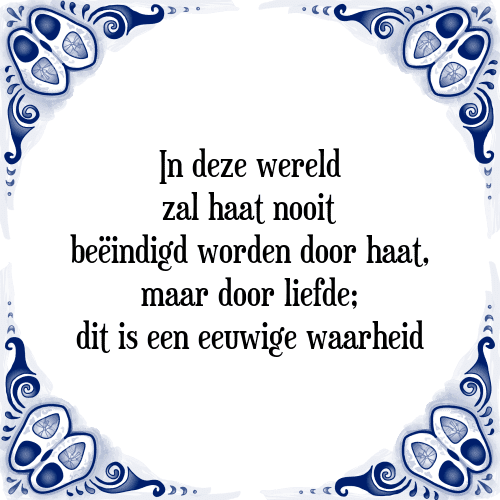 In deze wereld zal haat nooit beëindigd worden door haat, maar door liefde; dit is een eeuwige waarheid - Tegeltje met Spreuk