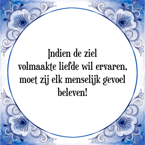 Indien de ziel volmaakte liefde wil ervaren, moet zij elk menselijk gevoel beleven! - Tegeltje met Spreuk