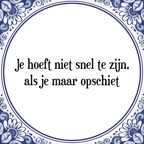 Je hoeft niet snel te zijn, als je maar opschiet - Tegeltje met Spreuk