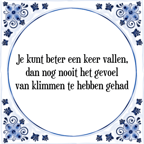 Je kunt beter een keer vallen, dan nog nooit het gevoel van klimmen te hebben gehad - Tegeltje met Spreuk