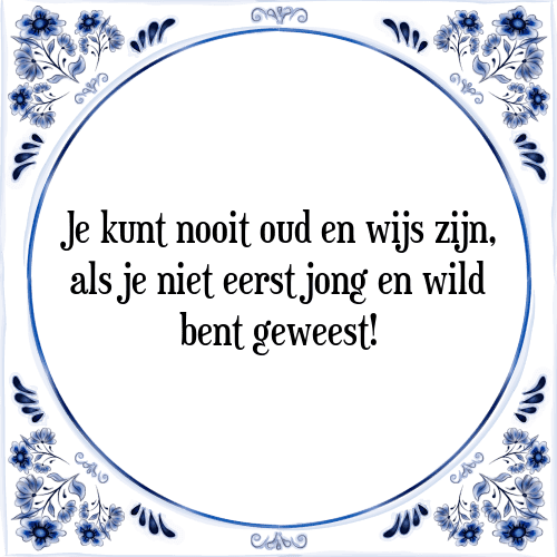 Je kunt nooit oud en wijs zijn, als je niet eerst jong en wild bent geweest! - Tegeltje met Spreuk