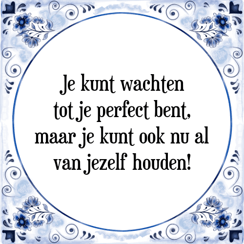 Je kunt wachten tot je perfect bent, maar je kunt ook nu al van jezelf houden! - Tegeltje met Spreuk