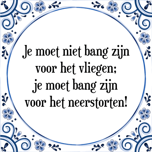 Je moet niet bang zijn voor het vliegen; je moet bang zijn voor het neerstorten! - Tegeltje met Spreuk