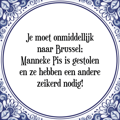 Je moet onmiddellijk naar Brussel; Manneke Pis is gestolen en ze hebben een andere zeikerd nodig! - Tegeltje met Spreuk